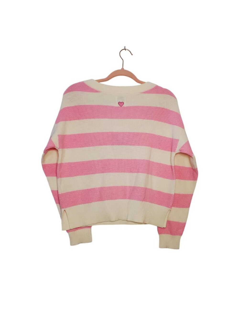 JoyLab Women's XS Pink & Cream Striped V-Neck Sweater Oversized - Picture 4 of 8